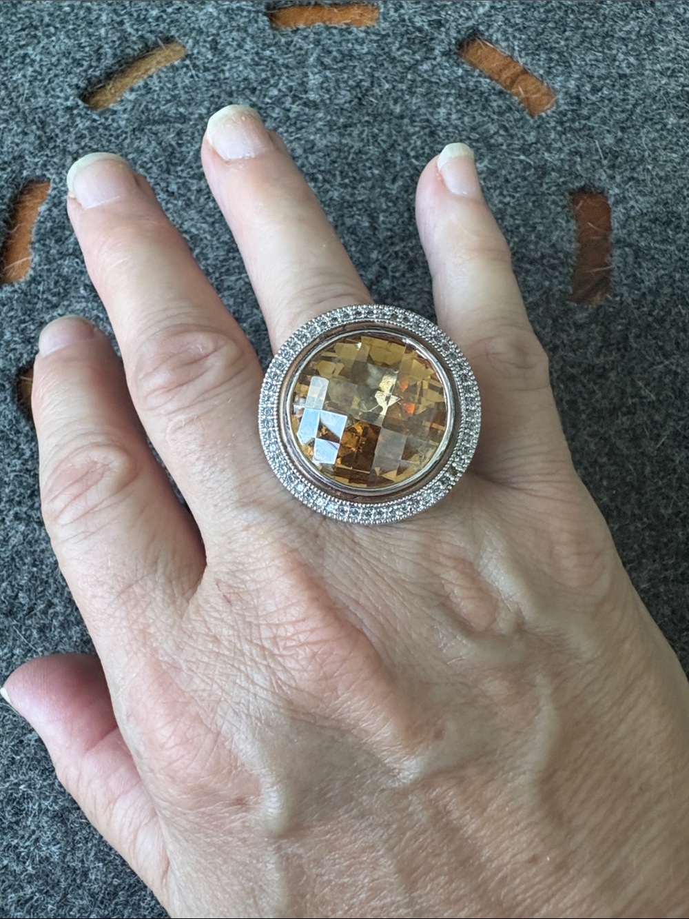 Statement Citrine-Color Halo Ring in Silver Tone